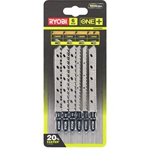 Ryobi Juego de 6 Cuchillas de Madera ONE+ para Sierra de Calar Sin Cable con Montaje en T Calidad Carpintero, para Cortes Rectos, Acabados, Cantos de Tablas, Laminados, Contrachapados RAK6JSBW