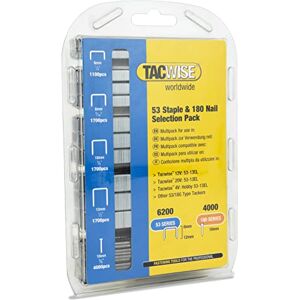 TACWISE Selección de Grapas Tipo 53 en Varios Tamaños y Clavos Tipo 180 (18G)/10 mm, Galvanizado,Paquete de 6200 Grapas y 4000 Clavos TACWISE Selección de Grapas Tipo 53 en Varios Tamaños y Clavos Tipo 180 (18G)/10 mm, Galvanizado,Paquete de 6200 Grapas y 4000 Clavos