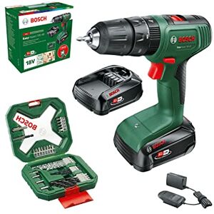 Bosch taladro percutor a batería EasyImpact 18V-40 (2x batería de 2,0 Ah, sistema de 18 V, set de destornilladores y brocas para madera, piedra y metal de 34 piezas, en caja)