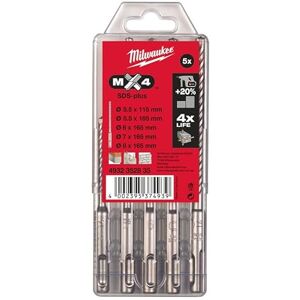 Milwaukee Broca SDS-Plus MX4 (Estuche) 5 piezas (5,5 x 115 mm, 5,5/6/7/8 x 160 mm) Milwaukee Broca SDS-Plus MX4 (Estuche) 5 piezas (5,5 x 115 mm, 5,5/6/7/8 x 160 mm)