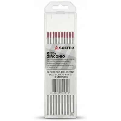 Solter Electrodos Tungsteno Blanco 0,8% Zirconio – Consumibles TIG GTAW para Aluminio, Alta Estabilidad de Arco y Baja Contaminación (3,2 Ø) AC. Solter Electrodos Tungsteno Blanco 0,8% Zirconio – Consumibles TIG GTAW para Aluminio, Alta Estabilidad de Arco y Baja Contaminación (3,2 Ø) AC.