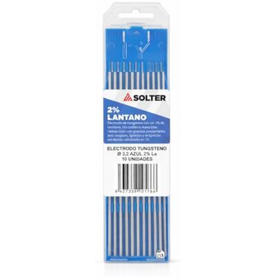 Solter Electrodos de Tungsteno Azul 2% Lantano (WL20) Caja 10 Unidades Soldadura TIG en Corriente Continua (DC) Arco Estable para Acero, Inox, Titanio y Cobre (3,2 Ø) Solter Electrodos de Tungsteno Azul 2% Lantano (WL20) Caja 10 Unidades Soldadura TIG en Corriente Continua (DC) Arco Estable para Acero, Inox, Titanio y Cobre (3,2 Ø)