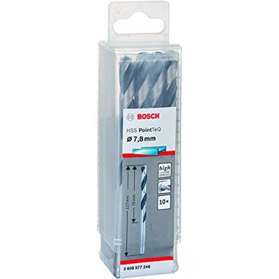 Bosch Professional 10 brocas helicoidales HSS PointTeQ, para metal, 7.8 x 75 x 117 mm, accesorio de taladro Bosch Professional 10 brocas helicoidales HSS PointTeQ, para metal, 7.8 x 75 x 117 mm, accesorio de taladro