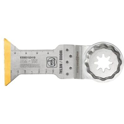Fein Hoja de sierra E-Cut universal bimetálica con una larga vida útil, hoja de sierra para cortes profundos,1 Unid.,Ancho 44 mm, Longitud 60 mm, Alojamiento StarlockPlus, con revestimiento de titanio Fein Hoja de sierra E-Cut universal bimetálica con una larga vida útil, hoja de sierra para cortes profundos,1 Unid.,Ancho 44 mm, Longitud 60 mm, Alojamiento StarlockPlus, con revestimiento de titanio