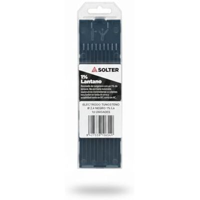 Solter Electrodos de Tungsteno Negro TIG DC – 1% Lantano (La₂O₃), Arco Estable y Baja Erosión – Consumible profesional para soldadura GTAW (uso general ø 2,4) Solter Electrodos de Tungsteno Negro TIG DC – 1% Lantano (La₂O₃), Arco Estable y Baja Erosión – Consumible profesional para soldadura GTAW (uso general ø 2,4)