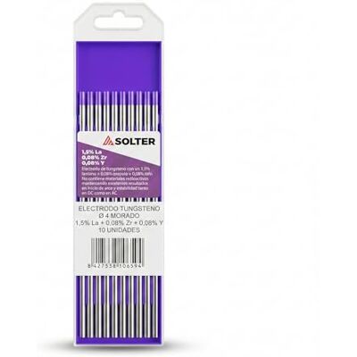 Solter Electrodos de Tungsteno Morado E3 para Soldadura TIG – Tierras Raras No Radiactivas – AC/DC Profesional, Sustituto del Tungsteno Rojo (4,0 Ø) Solter Electrodos de Tungsteno Morado E3 para Soldadura TIG – Tierras Raras No Radiactivas – AC/DC Profesional, Sustituto del Tungsteno Rojo (4,0 Ø)