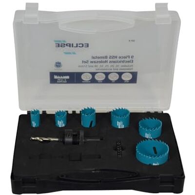 ECLIPSE Professional Tools Kit de sierra copa de 9 piezas de acero HSS bimetálico para electricistas ECLIPSE Professional Tools Kit de sierra copa de 9 piezas de acero HSS bimetálico para electricistas