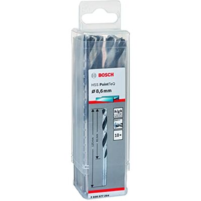 Bosch Professional 10 brocas helicoidales HSS PointTeQ, para metal, 8.6 x 81 x 125 mm, accesorio de taladro Bosch Professional 10 brocas helicoidales HSS PointTeQ, para metal, 8.6 x 81 x 125 mm, accesorio de taladro