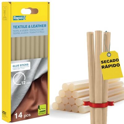 Rapid Paquete de 14 Barras de Cola para Tejidos y Cuero, Diámetro 12 mm x 190 mm, Color Amarillo, Adecuadas para Moqueta, Nobuck, Sin Disolventes, Pegado Rápido () Rapid Paquete de 14 Barras de Cola para Tejidos y Cuero, Diámetro 12 mm x 190 mm, Color Amarillo, Adecuadas para Moqueta, Nobuck, Sin Disolventes, Pegado Rápido ()