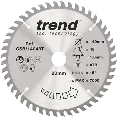 Trend Hoja de sierra circular inalámbrica Wood, 140 mm de diámetro, orificio de 20 mm, 48 dientes, corte de 1,8 mm, gancho de +5°, TCT, acabado fino, Trend Hoja de sierra circular inalámbrica Wood, 140 mm de diámetro, orificio de 20 mm, 48 dientes, corte de 1,8 mm, gancho de +5°, TCT, acabado fino,