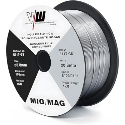 VECTOR WELDING Hilo de Soldar sin Gas 0,8 mm 1 kg, E71T-GS, 1 Unidad Hilo Tubular sin Gas, Bobina D100 Mandril de 16 mm, Baja Salpicadura, para Soldadoras MIG MAG VECTOR WELDING Hilo de Soldar sin Gas 0,8 mm 1 kg, E71T-GS, 1 Unidad Hilo Tubular sin Gas, Bobina D100 Mandril de 16 mm, Baja Salpicadura, para Soldadoras MIG MAG