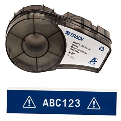Brady Cinta de vinilo para impresoras de etiquetas M211 y M210 Etiquetas adhesivas de vinilo Blanco sobre azul (19.05mm x 6.40m) Brady Cinta de vinilo para impresoras de etiquetas M211 y M210 Etiquetas adhesivas de vinilo Blanco sobre azul (19.05mm x 6.40m)