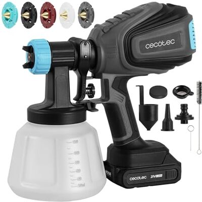 Cecotec Pistola de Pintura a Batería TotalPaint 4000 Liberty. Precisión de 14kPa, Incluye 5 Boquillas, Contenedor de 1200ml, Caudal Máximo 800ml/min, Incluye 5 Boquillas y Accesorios Cecotec Pistola de Pintura a Batería TotalPaint 4000 Liberty. Precisión de 14kPa, Incluye 5 Boquillas, Contenedor de 1200ml, Caudal Máximo 800ml/min, Incluye 5 Boquillas y Accesorios