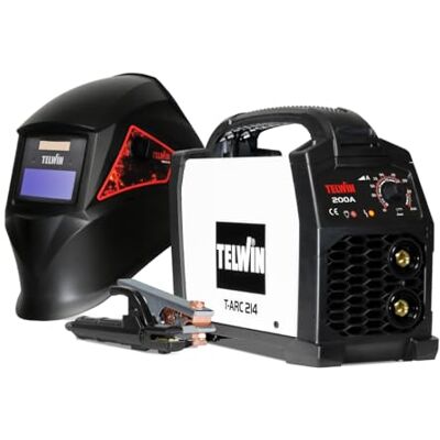 Telwin T-Arc 214 Soldadora inverter por Electrodo MMA 200A, con máscara de soldadura tipo casco y accesorios, máquina de soldar portátil compacta y sencilla, para mantenimiento y bricolaje doméstico, 230V Telwin T-Arc 214 Soldadora inverter por Electrodo MMA 200A, con máscara de soldadura tipo casco y accesorios, máquina de soldar portátil compacta y sencilla, para mantenimiento y bricolaje doméstico, 230V