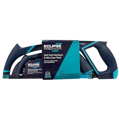 ECLIPSE Professional Tools Juego de sierra de calar (12") y minisierra (6")-Juego de sierra de mano ergonómica con empuñadura de confort para corte de metal y mecanismo de cambio rápido de hoja ECLIPSE Professional Tools Juego de sierra de calar (12") y minisierra (6")-Juego de sierra de mano ergonómica con empuñadura de confort para corte de metal y mecanismo de cambio rápido de hoja