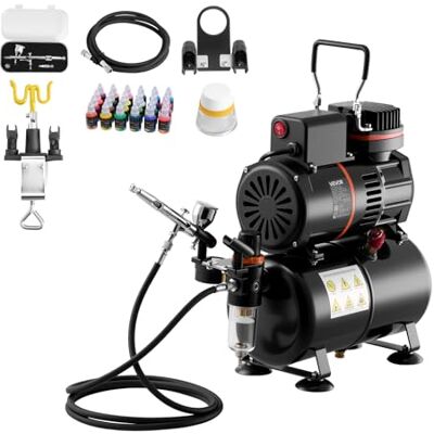 VEVOR Kit de Aerógrafo con Compresor de Aire 1/6 HP Compresor de Aerógrafo de Doble Acción con Boquilla, Manguera, 24 Pinturas Acrílicas, Kit de Pintura para Decoración de Tartas, Maquetas, Uñas VEVOR Kit de Aerógrafo con Compresor de Aire 1/6 HP Compresor de Aerógrafo de Doble Acción con Boquilla, Manguera, 24 Pinturas Acrílicas, Kit de Pintura para Decoración de Tartas, Maquetas, Uñas