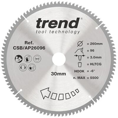Trend CraftPro Hoja de sierra circular TCT, 216 mm de diámetro x 64 dientes x 30 mm de diámetro interior, punta de carburo de tungsteno, Trend CraftPro Hoja de sierra circular TCT, 216 mm de diámetro x 64 dientes x 30 mm de diámetro interior, punta de carburo de tungsteno,
