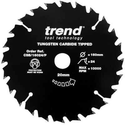 Trend CraftPro Hoja de Sierra Recubierta de PTFE Antiadherente TCT, 160mm de Diámetro, Eje de 20mm, 24 Dientes, Espesor de Corte 2,2mm, Trend CraftPro Hoja de Sierra Recubierta de PTFE Antiadherente TCT, 160mm de Diámetro, Eje de 20mm, 24 Dientes, Espesor de Corte 2,2mm,