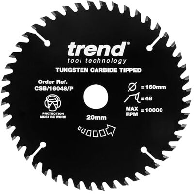Trend CraftPro Hoja de Sierra Recubierta de PTFE Antiadherente TCT, 160mm de Diámetro, Eje de 20mm, 48 Dientes, Espesor de Corte 2,2mm, Trend CraftPro Hoja de Sierra Recubierta de PTFE Antiadherente TCT, 160mm de Diámetro, Eje de 20mm, 48 Dientes, Espesor de Corte 2,2mm,