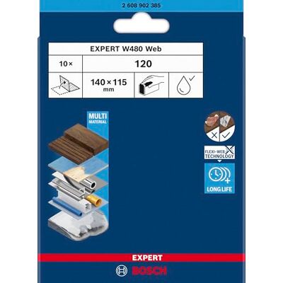 Bosch EXPERT W480 Web 1/4 Hojas de lija (10 unidades, para madera dura, color sobre madera, diámetro de 115 x 140 mm, grano 120, accesorio profesional) Bosch EXPERT W480 Web 1/4 Hojas de lija (10 unidades, para madera dura, color sobre madera, diámetro de 115 x 140 mm, grano 120, accesorio profesional)