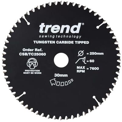 Hilo de Sierra Circular TCT recubierto de PTFE - 250mm, 60 dientes, 30mm de diámetro Hilo de Sierra Circular TCT recubierto de PTFE - 250mm, 60 dientes, 30mm de diámetro