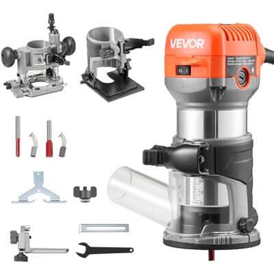 VEVOR Fresadora de Madera 1 HP 710 W, Rebajadora Eléctrica de 6 Velocidades Variables, Arranque Suave, con 3 Bases y Guía Paralela, Fresadora de Cantos para Carpintería, Bricolaje, con Cable VEVOR Fresadora de Madera 1 HP 710 W, Rebajadora Eléctrica de 6 Velocidades Variables, Arranque Suave, con 3 Bases y Guía Paralela, Fresadora de Cantos para Carpintería, Bricolaje, con Cable