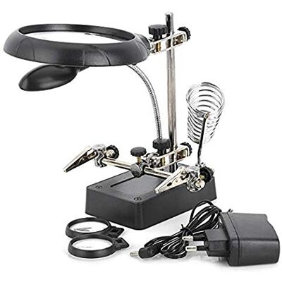 EUROXANTY - Lupa 5 LED para Soldadura 3 Lentes 2.5mm 7.5mm 10mm Pinzas de Cocodrilo Soporte para Soldador EUROXANTY - Lupa 5 LED para Soldadura 3 Lentes 2.5mm 7.5mm 10mm Pinzas de Cocodrilo Soporte para Soldador