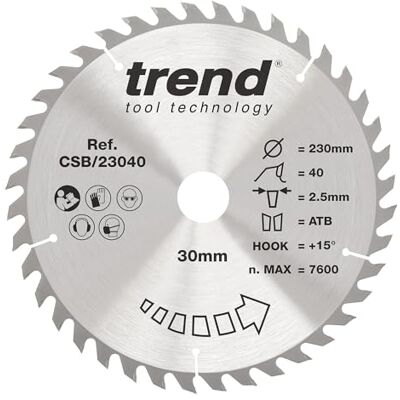 Trend Csb/23040 Hoja de sierra - Diámetro 230mm, 40 Dientes, 30mm Diámetro del cuello Trend Csb/23040 Hoja de sierra - Diámetro 230mm, 40 Dientes, 30mm Diámetro del cuello