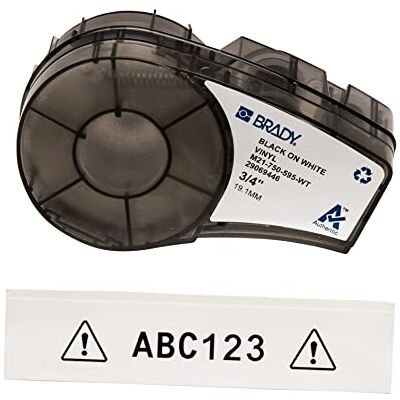Brady Cinta de vinilo para impresoras de etiquetas M211 y M210 Etiquetas adhesivas de vinilo Negro sobre blanco (19.05mm x 6.40m) Brady Cinta de vinilo para impresoras de etiquetas M211 y M210 Etiquetas adhesivas de vinilo Negro sobre blanco (19.05mm x 6.40m)