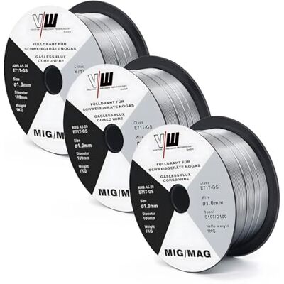 VECTOR WELDING Hilo de Soldar sin Gas 1,0 mm 1 kg, E71T-GS, 3 Unidades Hilo Tubular sin Gas, Bobina D100 Mandril de 16 mm, Baja Salpicadura, para Soldadoras MIG MAG VECTOR WELDING Hilo de Soldar sin Gas 1,0 mm 1 kg, E71T-GS, 3 Unidades Hilo Tubular sin Gas, Bobina D100 Mandril de 16 mm, Baja Salpicadura, para Soldadoras MIG MAG