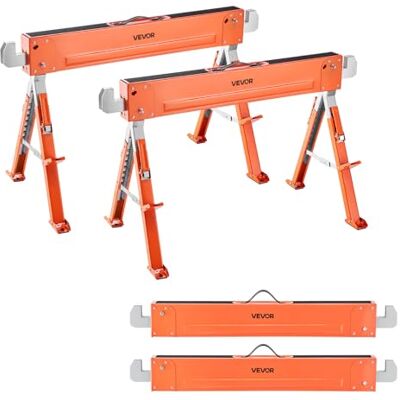 VEVOR Caballete de Sierra Estilo Viga, Carga de 816,5 kg, 2 Piezas Caballetes Plegables de Altura Ajustable con Patas Resistentes y Almohadillas Antideslizantes para Carpinteros y Contratistas VEVOR Caballete de Sierra Estilo Viga, Carga de 816,5 kg, 2 Piezas Caballetes Plegables de Altura Ajustable con Patas Resistentes y Almohadillas Antideslizantes para Carpinteros y Contratistas