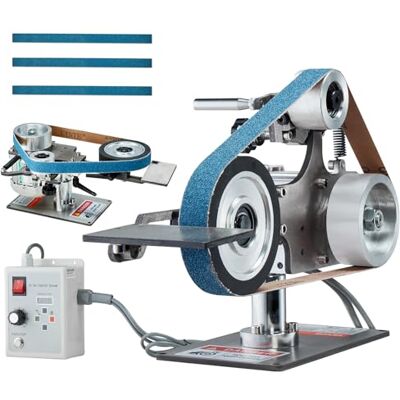 VEVOR Lijadora de Banda, Pulidora de Banda de Velocidad Variable 762 x 25,4 mm con VFD, Pulidora de Banda 550 W con 2 Moldes de Pulido y 3 Bandas de Lijado para Trabajar Metales y Fabricar Cuchillos VEVOR Lijadora de Banda, Pulidora de Banda de Velocidad Variable 762 x 25,4 mm con VFD, Pulidora de Banda 550 W con 2 Moldes de Pulido y 3 Bandas de Lijado para Trabajar Metales y Fabricar Cuchillos