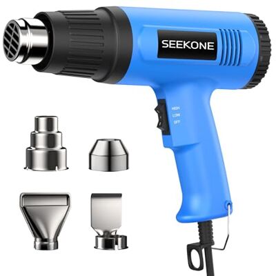SEEKONE Pistola de Calor 2000W, Pistola de Aire Caliente con Ajuste de Temperatura Dual de 300℃/600℃, Decapador con Protección Contra Sobrecalentamiento y 4 Boquillas, para Encoger PVC SEEKONE Pistola de Calor 2000W, Pistola de Aire Caliente con Ajuste de Temperatura Dual de 300℃/600℃, Decapador con Protección Contra Sobrecalentamiento y 4 Boquillas, para Encoger PVC