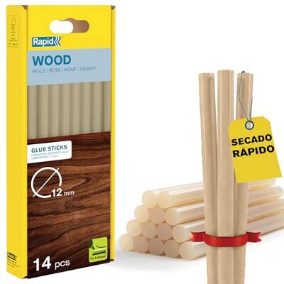Rapid Paquete de 14 Barras de Cola para Madera, Diámetro 12 mm x 190 mm, Color Amarillo, Adecuadas para Madera, Cartón, Corcho, Sin Disolventes, Pegado Rápido () Rapid Paquete de 14 Barras de Cola para Madera, Diámetro 12 mm x 190 mm, Color Amarillo, Adecuadas para Madera, Cartón, Corcho, Sin Disolventes, Pegado Rápido ()