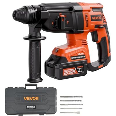 VEVOR Taladro Percutor Inalámbrico sin Escobillas, Atornillador Rotativo de 28 mm Kit de Herramientas Eléctricas Ligeras SDS-Plus con Batería de Litio y Cargador, 4 Funciones 1200 RPM 5300 BPM VEVOR Taladro Percutor Inalámbrico sin Escobillas, Atornillador Rotativo de 28 mm Kit de Herramientas Eléctricas Ligeras SDS-Plus con Batería de Litio y Cargador, 4 Funciones 1200 RPM 5300 BPM