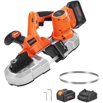 VEVOR Kit de Sierra de Cinta Portátil Inalámbrica, Corte Profundo de 6,5 cm con 360 W Motor sin Escobillas y Batería de 4 Ah, Velocidad Variable de 0 a 192 m/min, para Cortar Metal y Madera VEVOR Kit de Sierra de Cinta Portátil Inalámbrica, Corte Profundo de 6,5 cm con 360 W Motor sin Escobillas y Batería de 4 Ah, Velocidad Variable de 0 a 192 m/min, para Cortar Metal y Madera