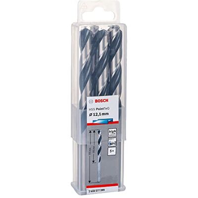 Bosch Professional 5 brocas helicoidales HSS PointTeQ, para metal, 12.1 x 101 x 151 mm, accesorio de taladro Bosch Professional 5 brocas helicoidales HSS PointTeQ, para metal, 12.1 x 101 x 151 mm, accesorio de taladro