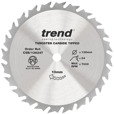 Trend Hoja de sierra circular inalámbrica de madera, 136 mm de diámetro, 10 mm de diámetro, 24 dientes, TCT, corte de 1,5 mm, gancho de +15°, Trend Hoja de sierra circular inalámbrica de madera, 136 mm de diámetro, 10 mm de diámetro, 24 dientes, TCT, corte de 1,5 mm, gancho de +15°,