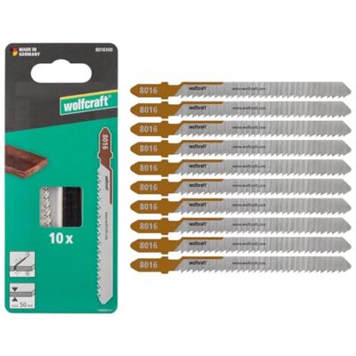 wolfcraft 10 Hoja de sierra de calar, corte fino, Mirror-Cut – Hoja bimetal con vástago en T, ideal para madera dura y blanda Profundidad de corte 50mm wolfcraft 10 Hoja de sierra de calar, corte fino, Mirror-Cut – Hoja bimetal con vástago en T, ideal para madera dura y blanda Profundidad de corte 50mm