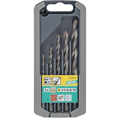 wolfcraft Juego de brocas para piedra con filo de carburo de tungsteno, vástago hexagonal, Ø 4–10 mm, 5 piezas I I Para taladrar paredes de ladrillo, piedra natural y piedra artificial wolfcraft Juego de brocas para piedra con filo de carburo de tungsteno, vástago hexagonal, Ø 4–10 mm, 5 piezas I I Para taladrar paredes de ladrillo, piedra natural y piedra artificial