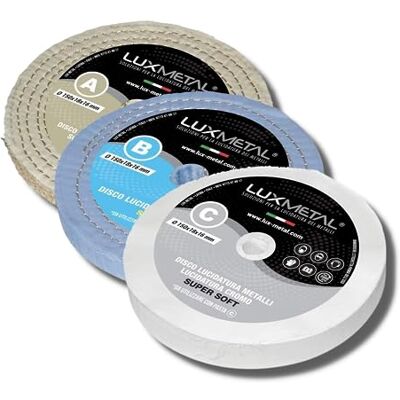Lux Metal Kit 3 discos de pulido 150 mm A-B-C Discos algodón pulido espejo Acero inoxidable Metales Aluminio Juego de pulido para taladro Amoladora Rueda Latón Cobre Madera Mármol Plexiglás Lux Metal Kit 3 discos de pulido 150 mm A-B-C Discos algodón pulido espejo Acero inoxidable Metales Aluminio Juego de pulido para taladro Amoladora Rueda Latón Cobre Madera Mármol Plexiglás