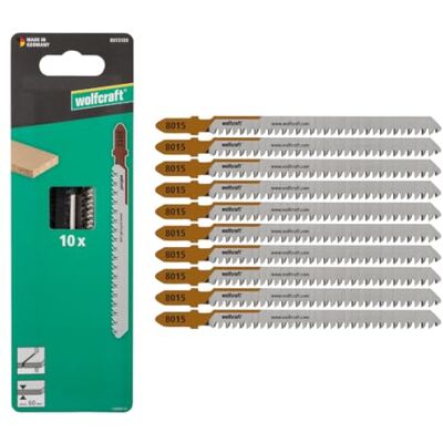 wolfcraft 10 Hoja de sierra de calar, corte fino – Hoja de HCS con vástago en T, ideal para tableros de virutas y madera blanda Profundidad de corte 60mm wolfcraft 10 Hoja de sierra de calar, corte fino – Hoja de HCS con vástago en T, ideal para tableros de virutas y madera blanda Profundidad de corte 60mm