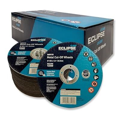 ECLIPSE Professional Tools Discos de Corte 125 x 1.0 mm, Cortes de Precisión, Calor Mínimo, Pérdida Reducida de Material, para Metal, Cerámica, Vidrio y Composites, Paquete de 100 Discos ECLIPSE Professional Tools Discos de Corte 125 x 1.0 mm, Cortes de Precisión, Calor Mínimo, Pérdida Reducida de Material, para Metal, Cerámica, Vidrio y Composites, Paquete de 100 Discos