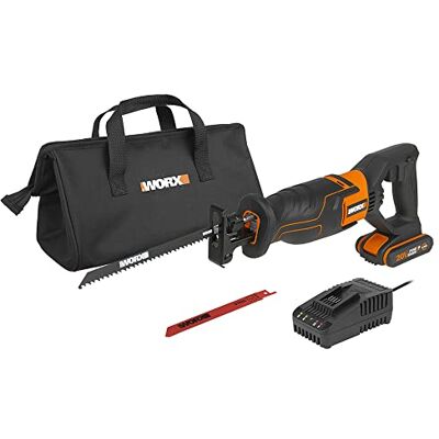 WORX Sierra de sable 20V PowerShare, Batería 2Ah, Control de velocidad variable, Cambio de cuchillas sin herramientas, Patín pivotante ajustable WORX Sierra de sable 20V PowerShare, Batería 2Ah, Control de velocidad variable, Cambio de cuchillas sin herramientas, Patín pivotante ajustable