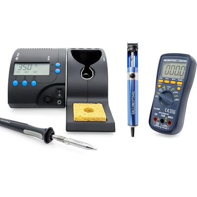 ersa Kit de servicio electrónico: estación de soldadura RDS 80 (80 W, 3 preajustes, modo de espera/apagado automático) + multímetro digital True RMS CAT III 600 V/CAT II 1000 V + bomba desoldadora ESD ersa Kit de servicio electrónico: estación de soldadura RDS 80 (80 W, 3 preajustes, modo de espera/apagado automático) + multímetro digital True RMS CAT III 600 V/CAT II 1000 V + bomba desoldadora ESD