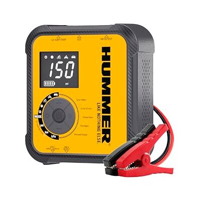 Hummer H10T Arrancador Multifuncional 10000mAh con Compresor 150 PSI, Jump Starter 2000A para Motores Gasolina 8.0L y Diésel 7.0L, Inflador Inalámbrico, Power Bank USB-C PD 30W y USB-A QC 18W Hummer H10T Arrancador Multifuncional 10000mAh con Compresor 150 PSI, Jump Starter 2000A para Motores Gasolina 8.0L y Diésel 7.0L, Inflador Inalámbrico, Power Bank USB-C PD 30W y USB-A QC 18W