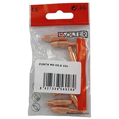 Solter Punta de Contacto M6 D0.8 L28 para Antorchas MIG/MAG, Cobre de Alta Conductividad, Compatible con Hilos de 0.8 mm, Blíster de 10 Unidades, Fácil Instalación Solter Punta de Contacto M6 D0.8 L28 para Antorchas MIG/MAG, Cobre de Alta Conductividad, Compatible con Hilos de 0.8 mm, Blíster de 10 Unidades, Fácil Instalación