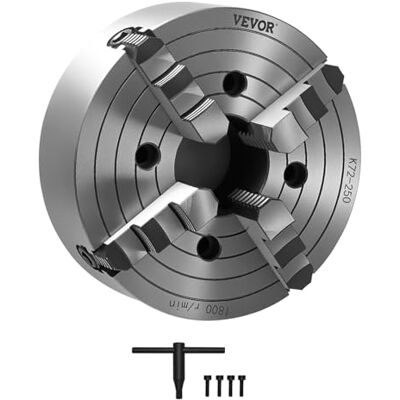 VEVOR Mandril de Torno de 4 Mordazas 25 cm Rango de Sujeción de 15-250 mm con Tornillos de Fijación con Llave en T, Mordazas Reversibles, Interior/Exterior para Torno de Madera y Metal VEVOR Mandril de Torno de 4 Mordazas 25 cm Rango de Sujeción de 15-250 mm con Tornillos de Fijación con Llave en T, Mordazas Reversibles, Interior/Exterior para Torno de Madera y Metal
