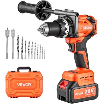 VEVOR Taladro Percutor a Batería 20 V 4000 mAh 24000 BPM Taladro de Impacto Herramienta para Atornillar Taladrar, Portabrocas Metálico de 12,7 mm, sin Escobillas, con Cargador, Kit de Brocas, Estuche VEVOR Taladro Percutor a Batería 20 V 4000 mAh 24000 BPM Taladro de Impacto Herramienta para Atornillar Taladrar, Portabrocas Metálico de 12,7 mm, sin Escobillas, con Cargador, Kit de Brocas, Estuche