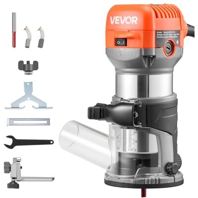 VEVOR Fresadora de Madera 1 HP 710 W, Rebajadora Eléctrica de 6 Velocidades Variables, con Base Fija y Cubierta Antipolvo, Fresadora de Cantos para Carpintería, Proyectos de Bricolaje, con Cable VEVOR Fresadora de Madera 1 HP 710 W, Rebajadora Eléctrica de 6 Velocidades Variables, con Base Fija y Cubierta Antipolvo, Fresadora de Cantos para Carpintería, Proyectos de Bricolaje, con Cable